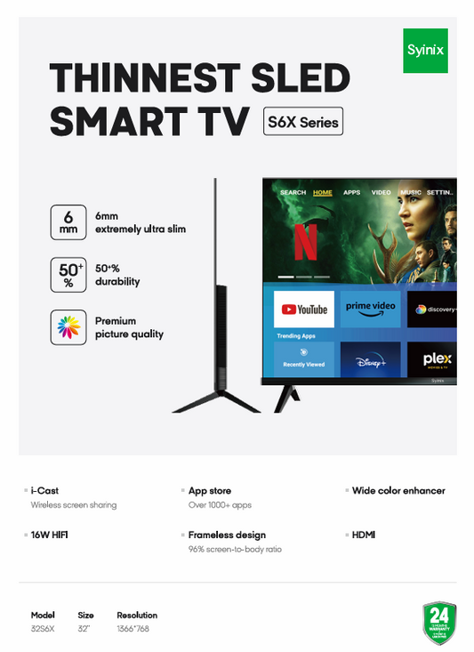 SYINIX 32'' FRAMELESS SMART TV