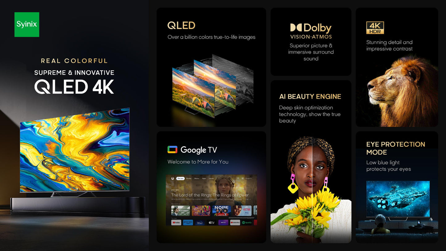 SYINIX 65'' FRAMELESS  QLED  4K GOOGLE TV